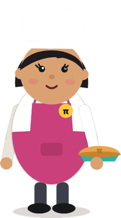 Pi, a chef in a raspberry apron holding a pie